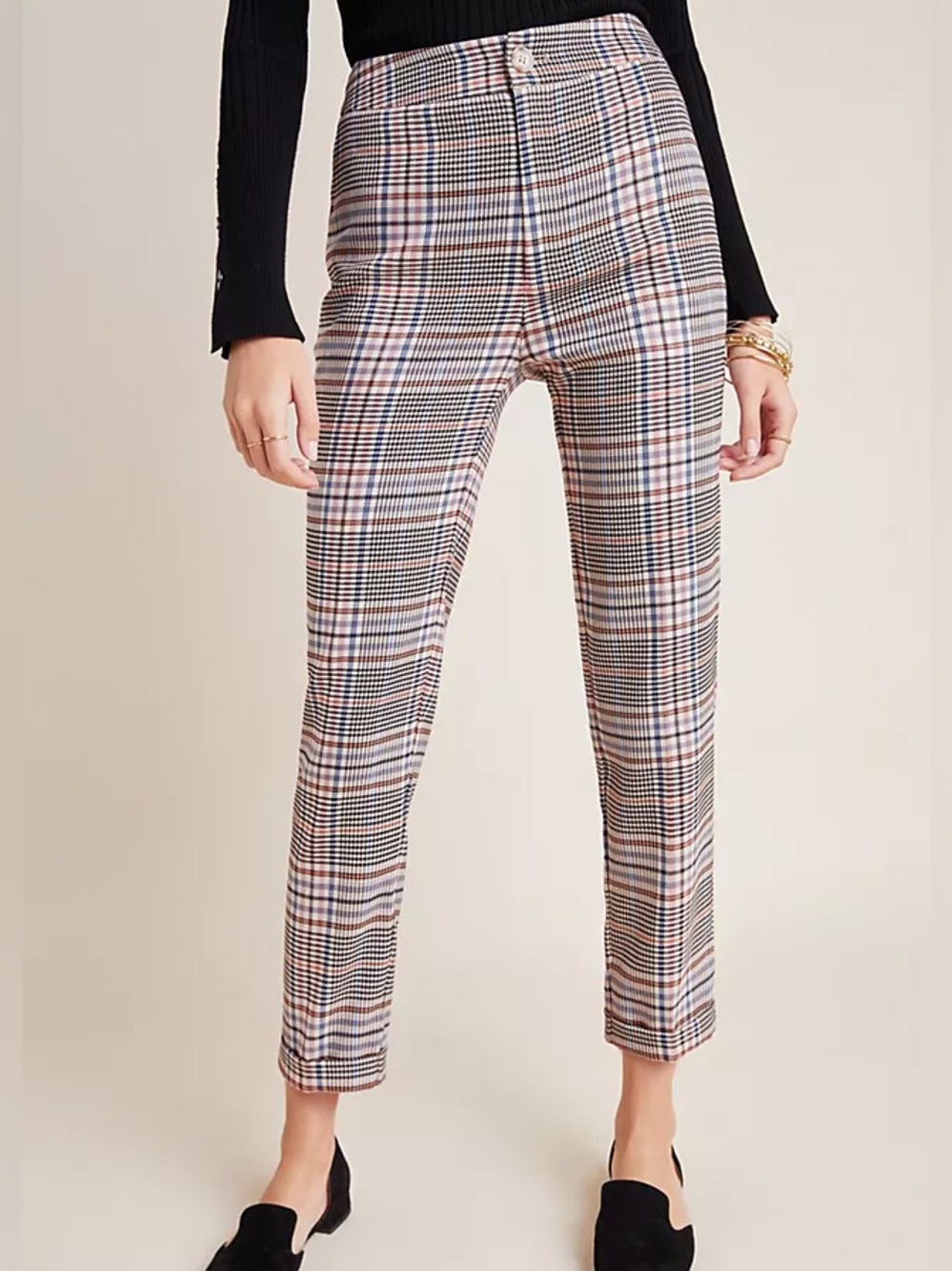 Anthropologie Malcolm Houndstooth Plaid Tapered Trousers Size 6